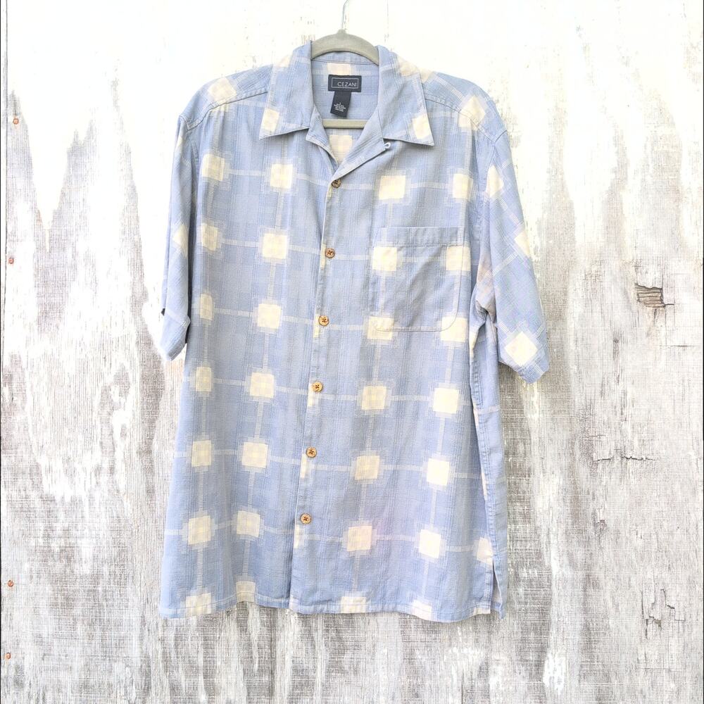 Cezani 100% Silk Hawaiian Short Sleeve Button Down Shirt Men's Large